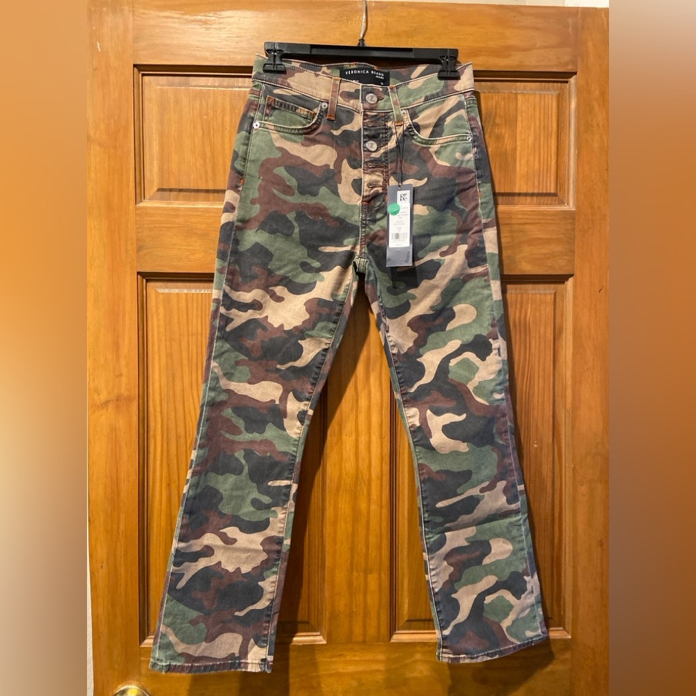 NWT! Veronica Beard Green Camouflage Straight Jeans Sz 26